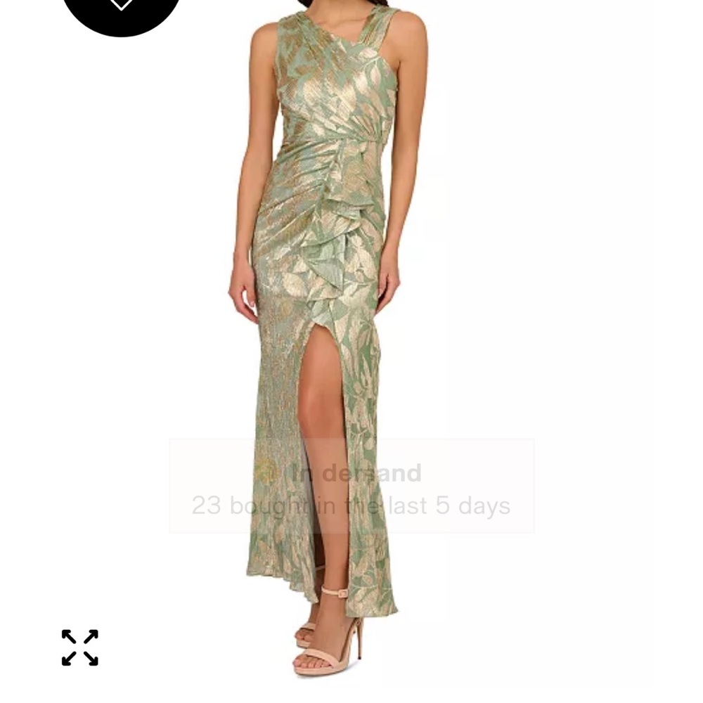 Adrianna Papell Sage and Gold Maxi Dress